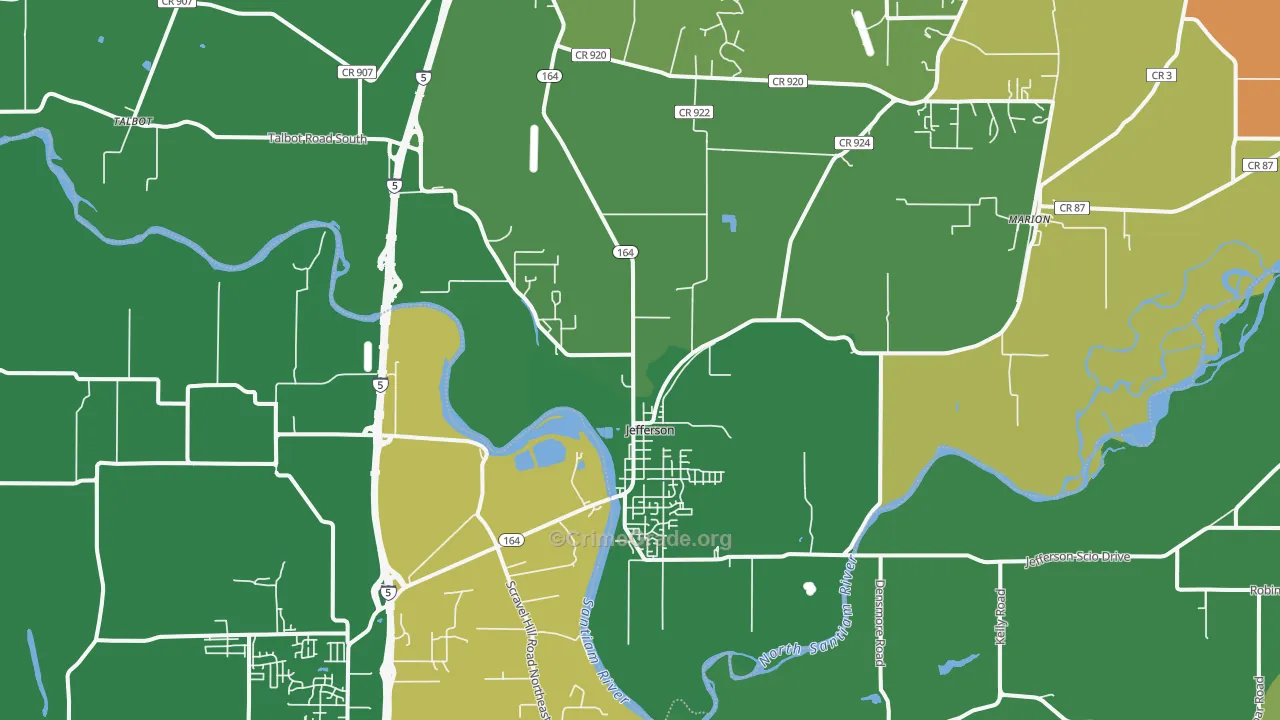 Jefferson, OR Map of Robbery Rates
