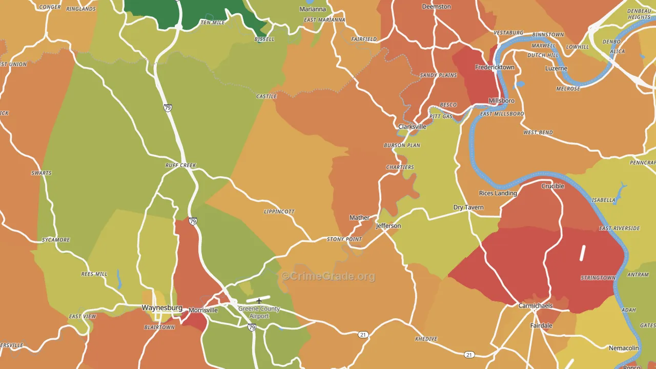 Jefferson, PA Map of Robbery Rates