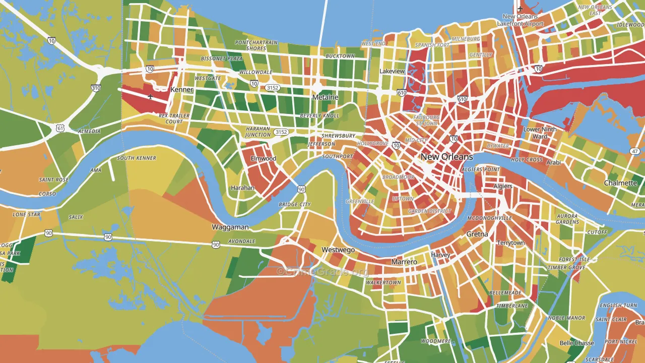 Jefferson Parish, LA Map of Robbery Rates