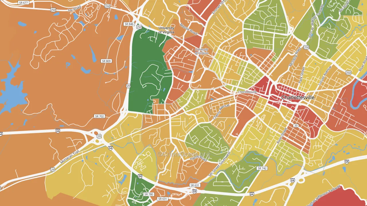 Jefferson Park, Charlottesville, VA Map of Robbery Rates