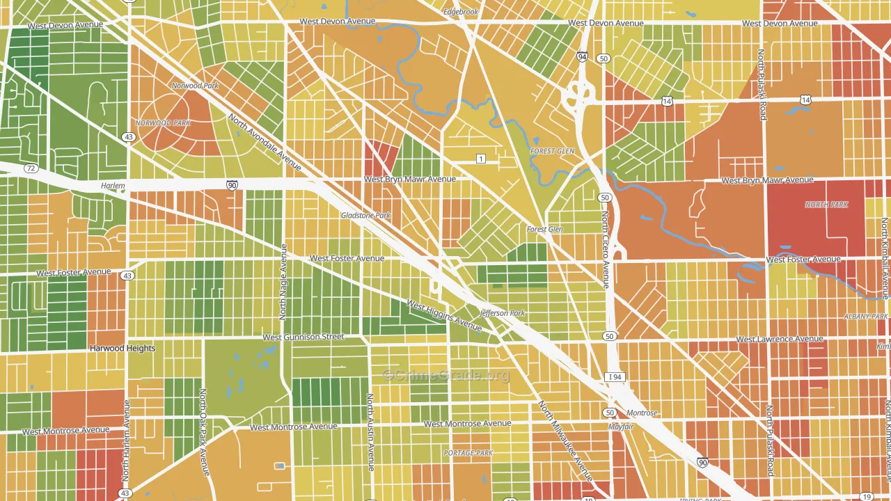 Jefferson Park, Chicago, IL Map of Robbery Rates