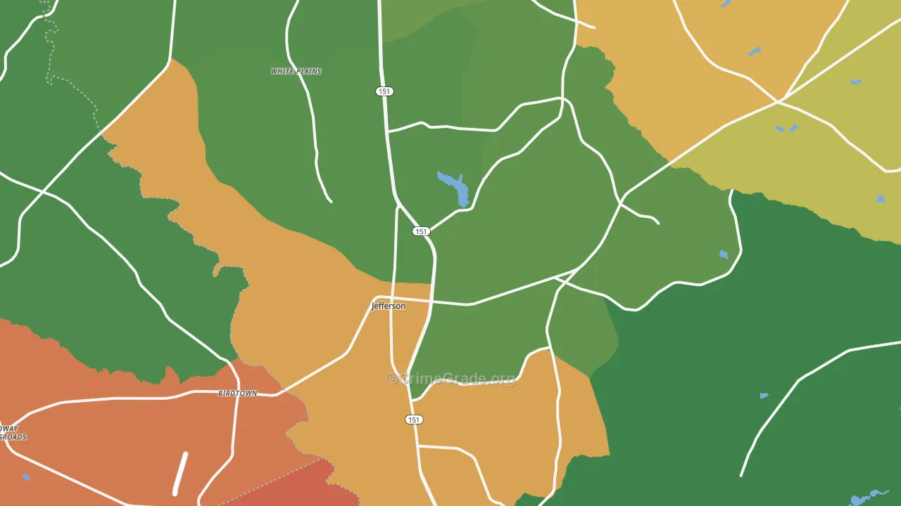 Jefferson, SC Map of Robbery Rates