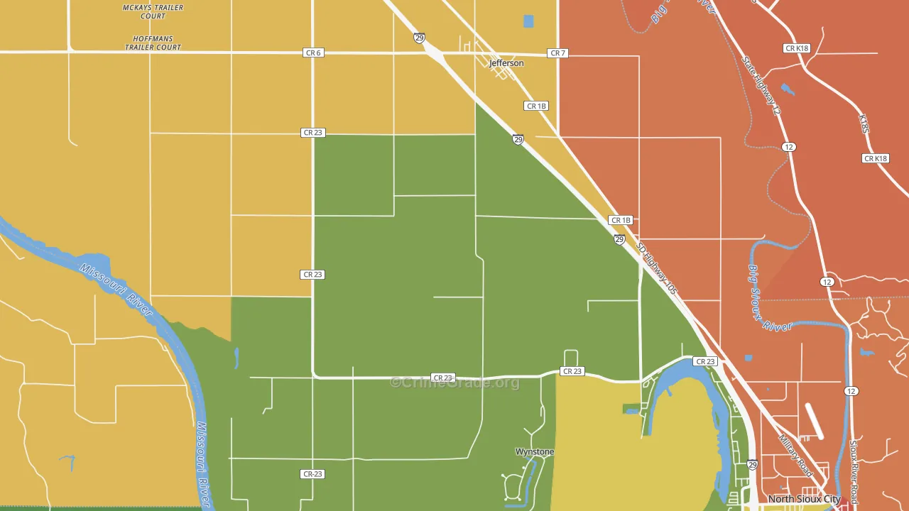 Jefferson, SD Map of Robbery Rates