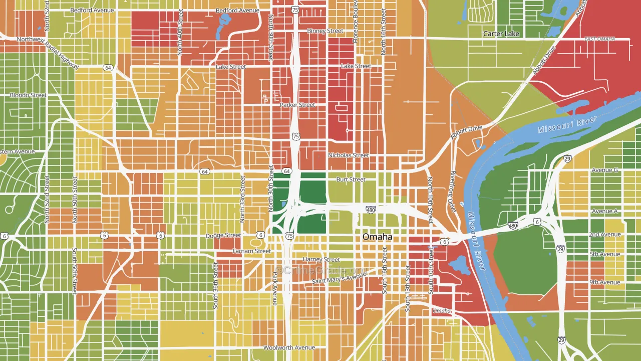 Jefferson Square, Omaha, NE Map of Robbery Rates