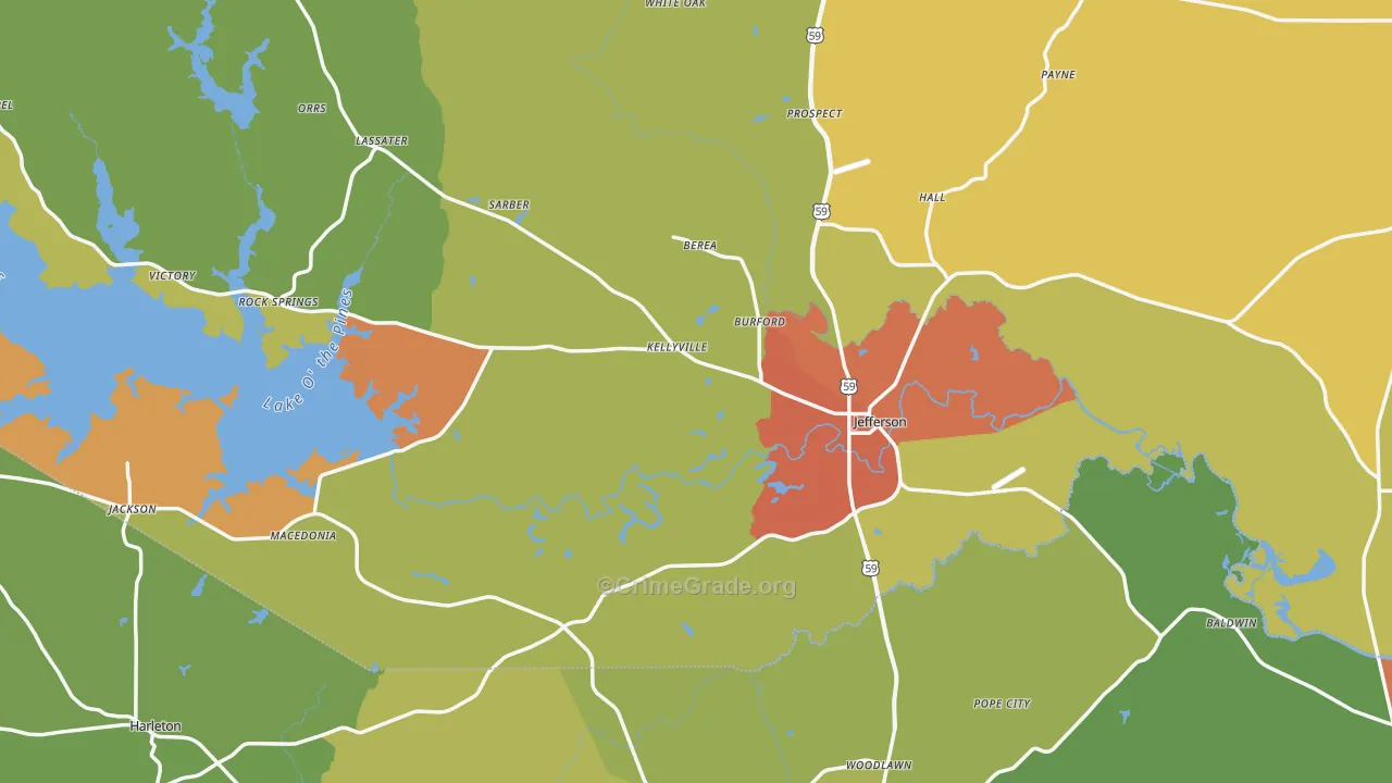 Jefferson, TX Map of Robbery Rates