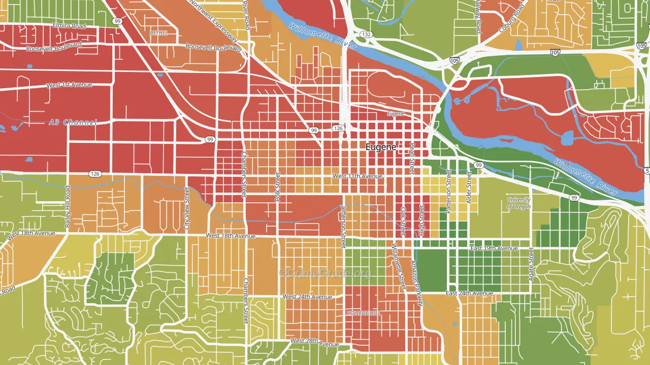 Jefferson Westside, Eugene, OR Map of Robbery Rates