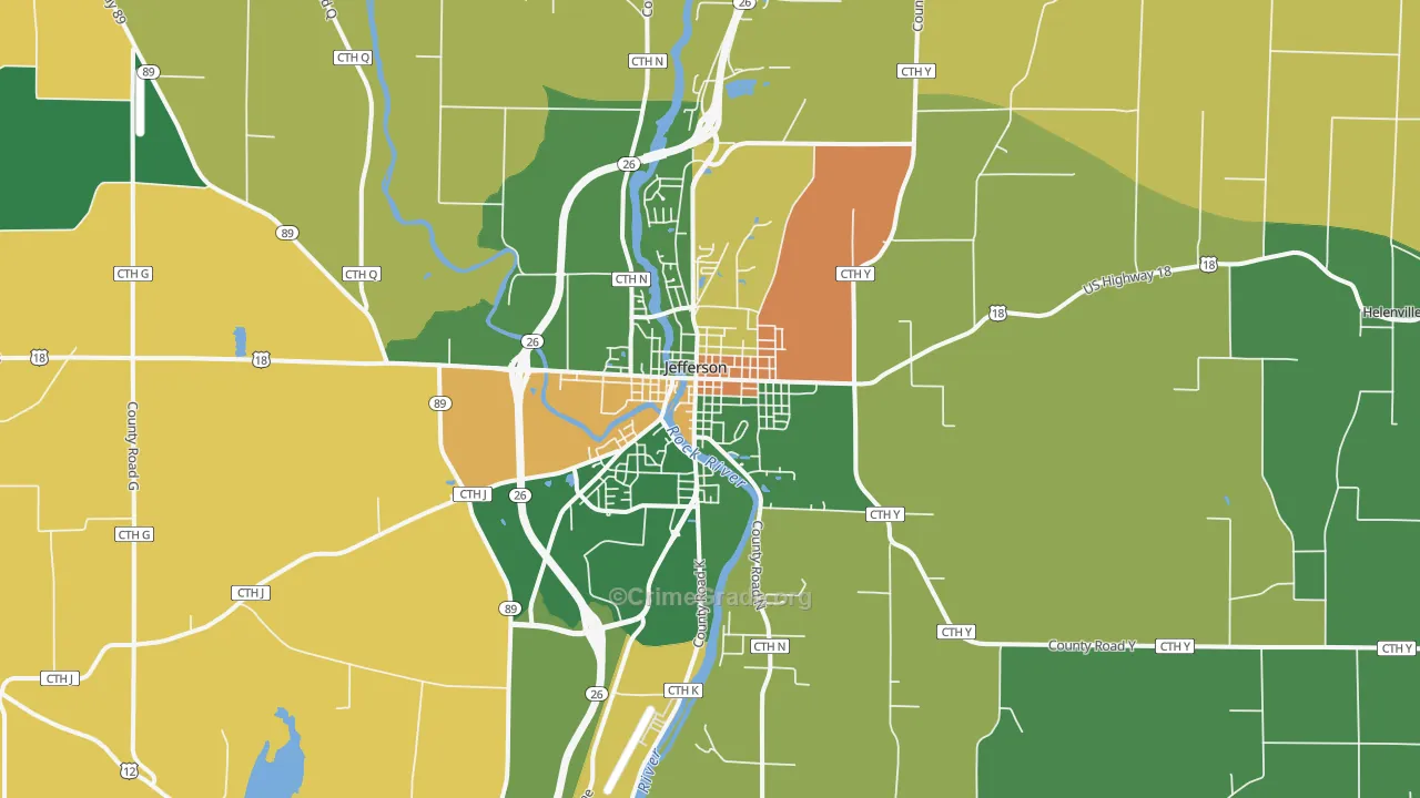 Jefferson, WI Map of Robbery Rates