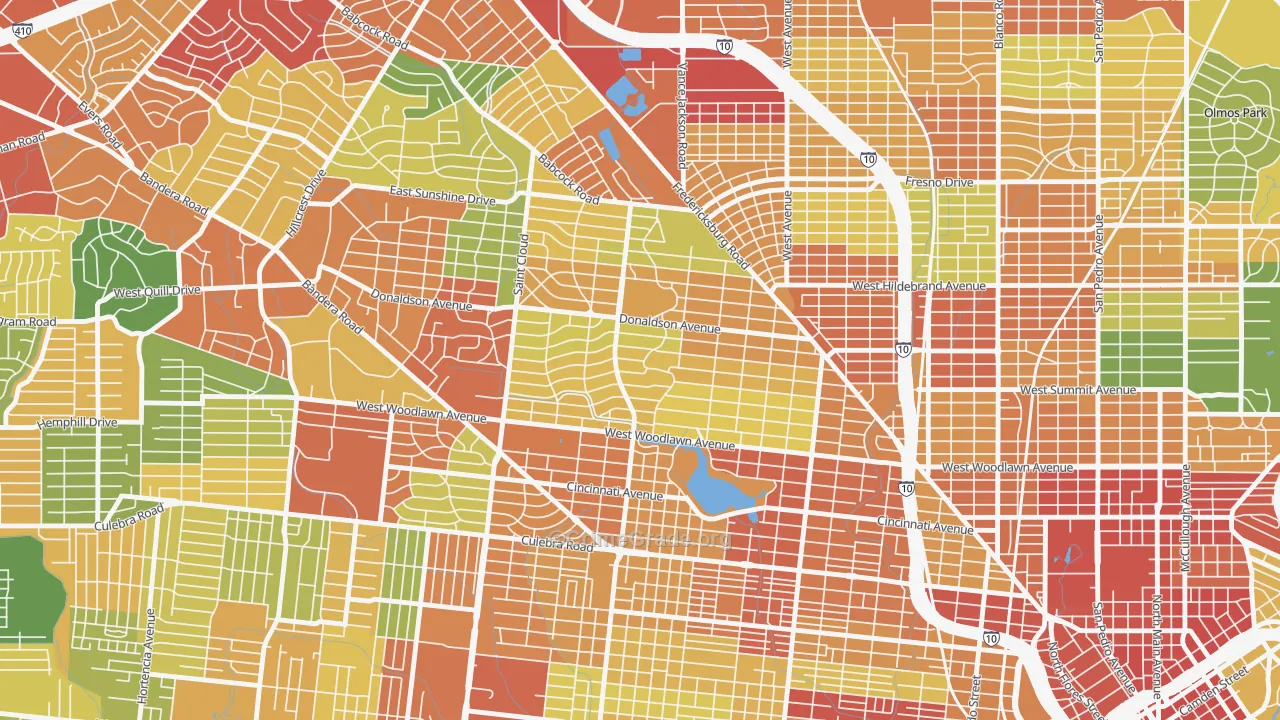 Jefferson-Woodlawn Lake, San Antonio, TX Map of Robbery Rates