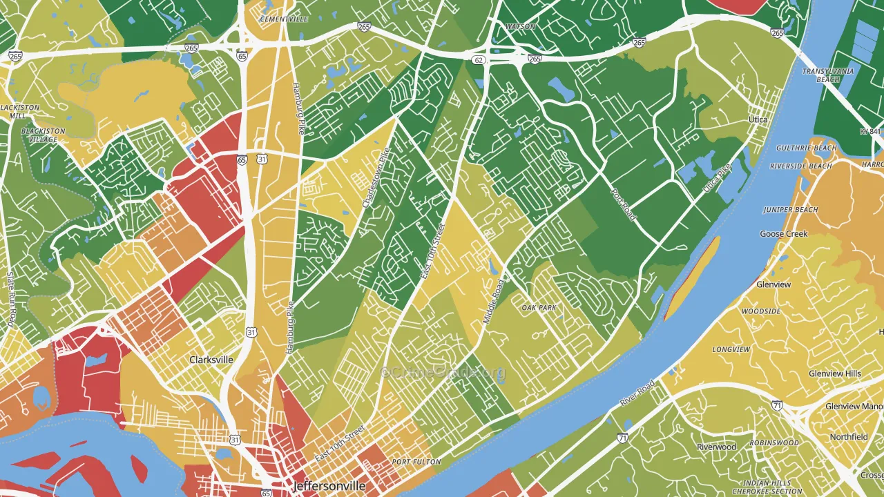 Jeffersonville, IN Map of Robbery Rates