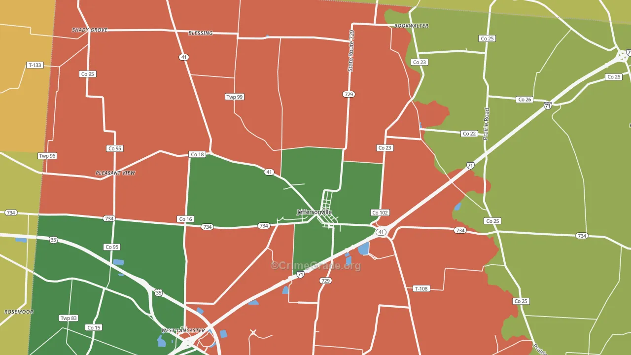 Jeffersonville, OH Map of Robbery Rates