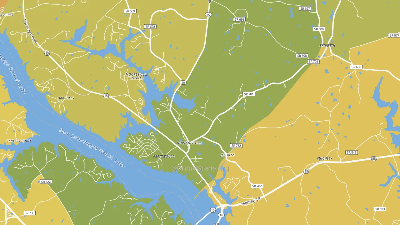 Jeffress, VA Map of Robbery Rates