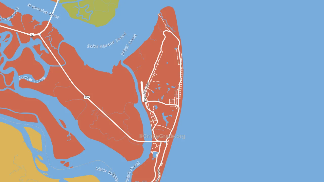 Jekyll Island, GA Map of Robbery Rates