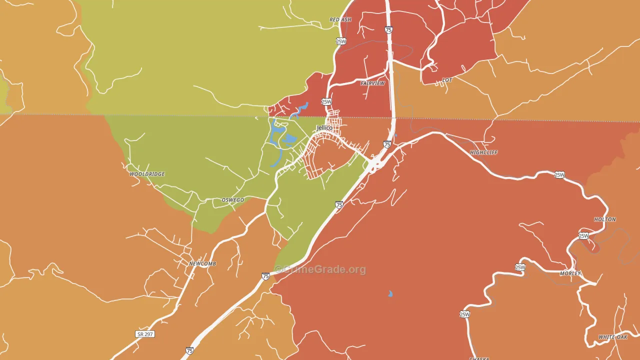 Jellico, TN Map of Robbery Rates