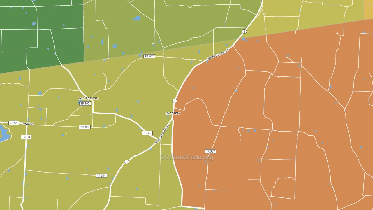 Jelloway, OH Map of Robbery Rates