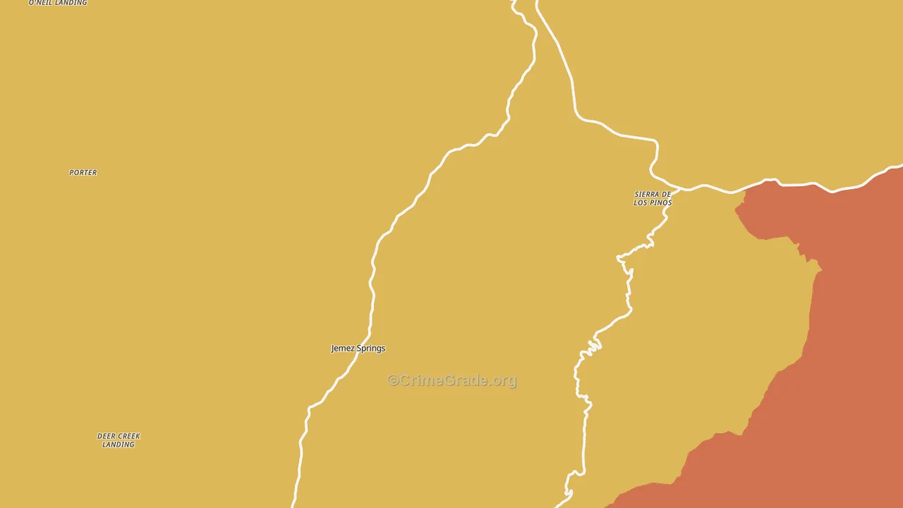 Jemez Springs, NM Map of Robbery Rates