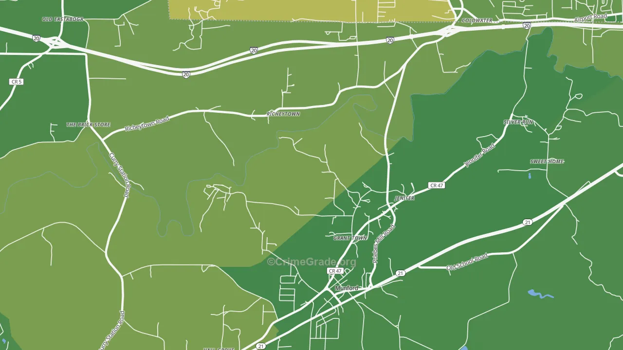 Jenifer, AL Map of Robbery Rates