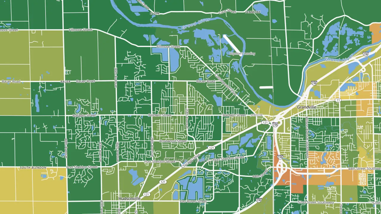 Jenison, MI Map of Robbery Rates