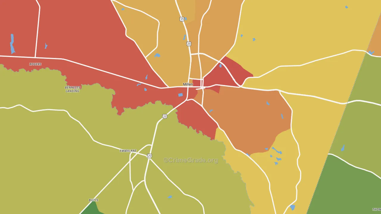 Jenkins County, GA Map of Robbery Rates