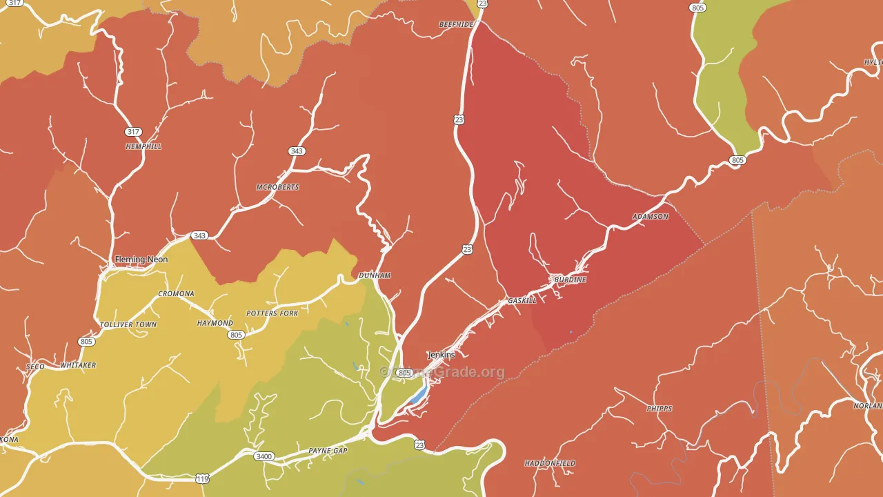 Jenkins, KY Map of Robbery Rates