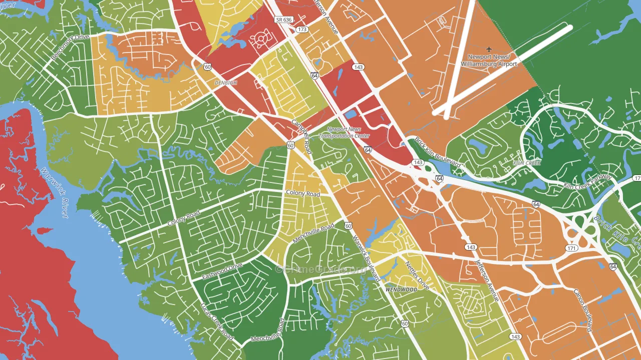 Jenkins, Newport News, VA Map of Robbery Rates