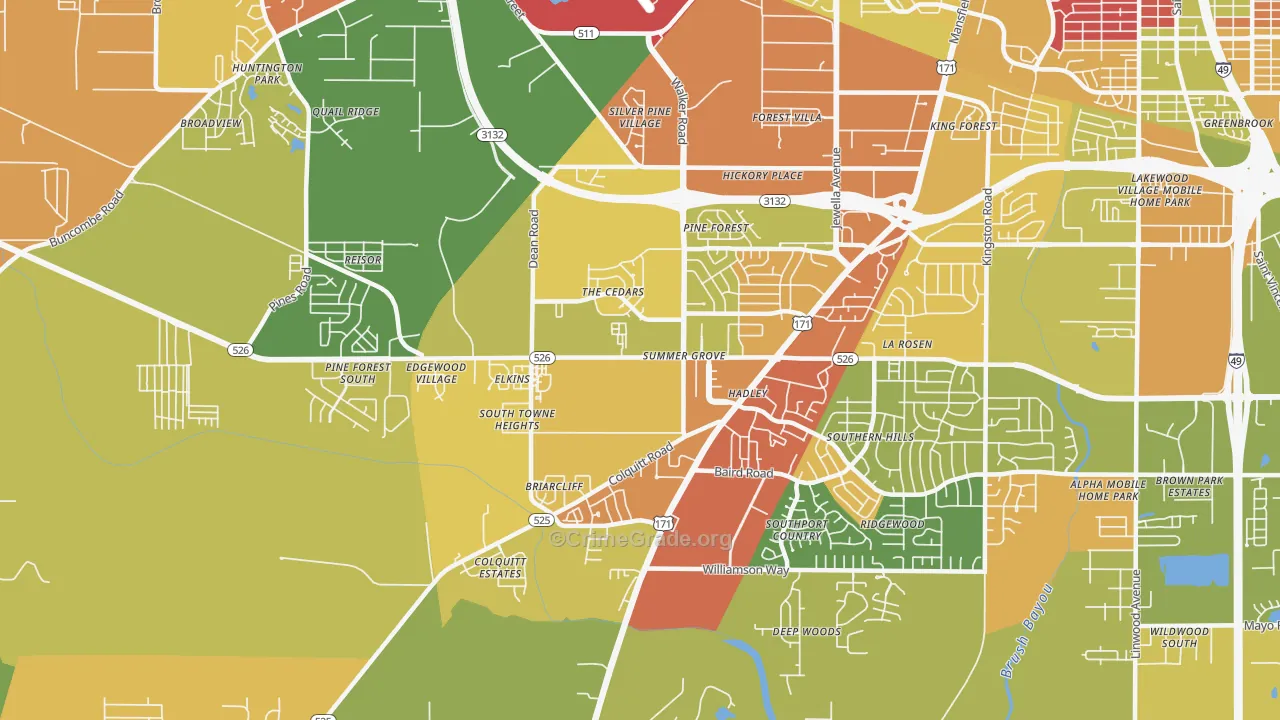 Jenkins-Pinecroft, Shreveport, LA Map of Robbery Rates