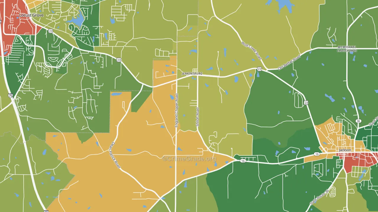Jenkinsburg, GA Map of Robbery Rates