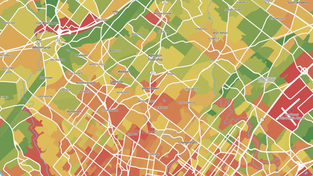 Jenkintown, PA Map of Robbery Rates