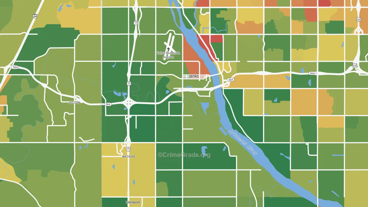 Jenks, OK Map of Robbery Rates