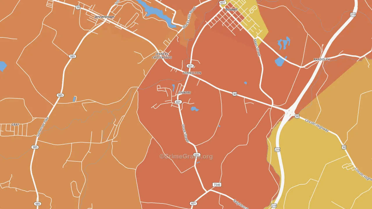 Jenners, PA Map of Robbery Rates