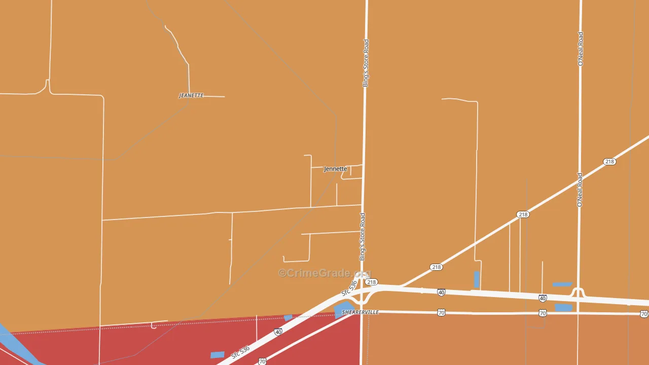 Jennette, AR Map of Robbery Rates