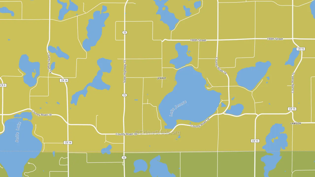 Jennie, MN Map of Robbery Rates