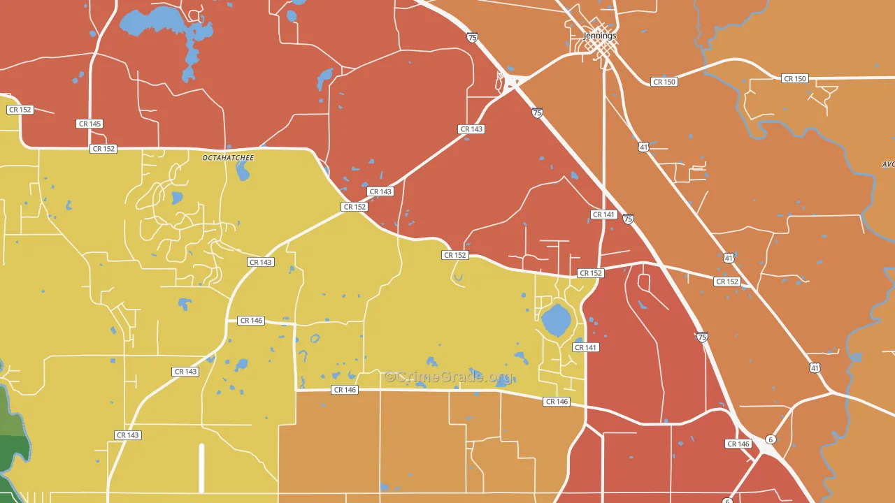 Jennings, FL Map of Robbery Rates