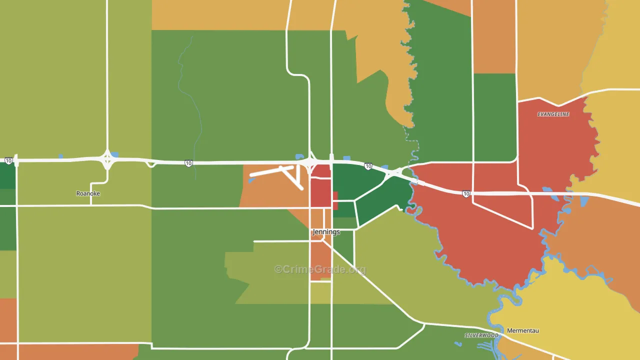 Jennings, LA Map of Robbery Rates