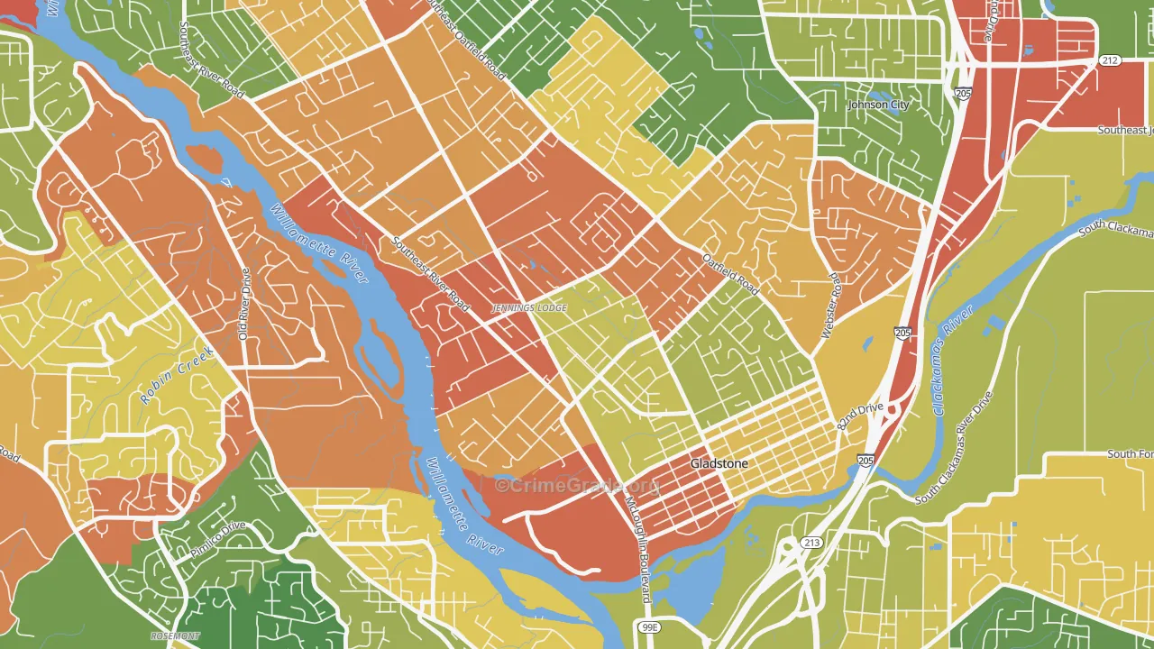 Jennings Lodge, Portland, OR Map of Robbery Rates