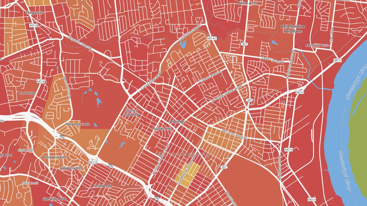 Jennings, MO Map of Robbery Rates