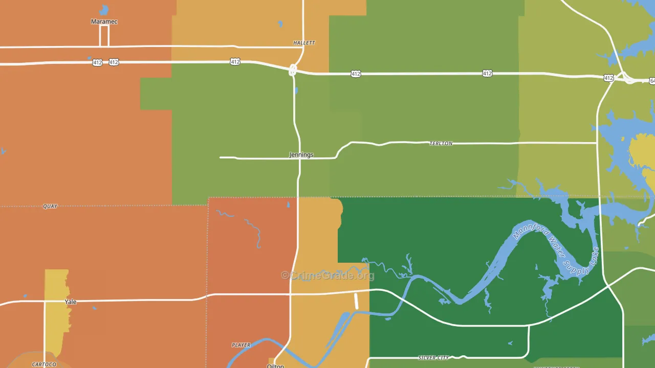 Jennings, OK Map of Robbery Rates