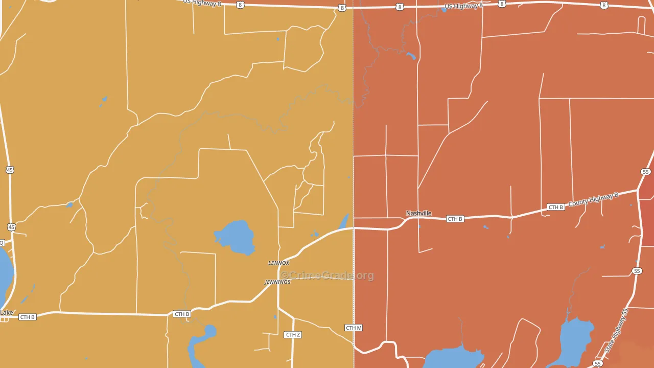 Jennings, WI Map of Robbery Rates