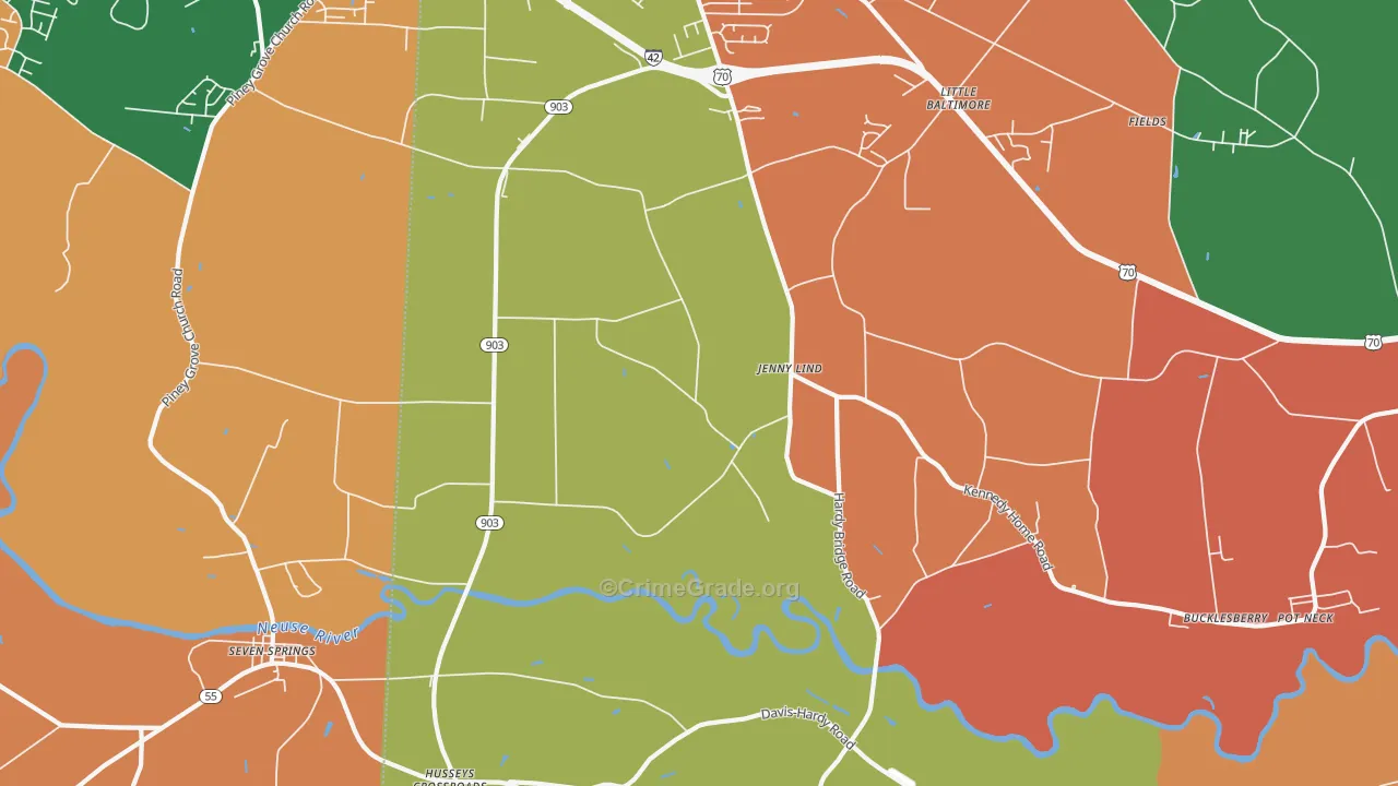 Jenny Lind, NC Map of Robbery Rates
