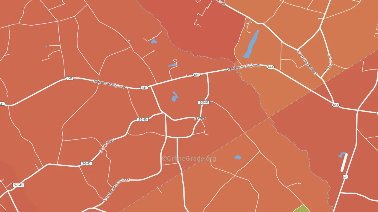 Jennys, SC Map of Robbery Rates