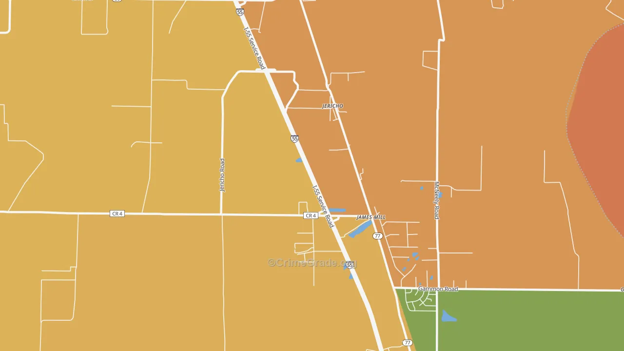 Jericho, AR Map of Robbery Rates