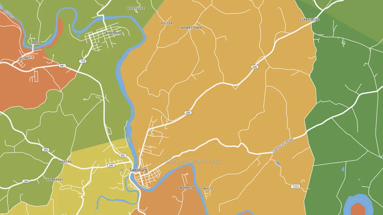 Jericho, PA Map of Robbery Rates
