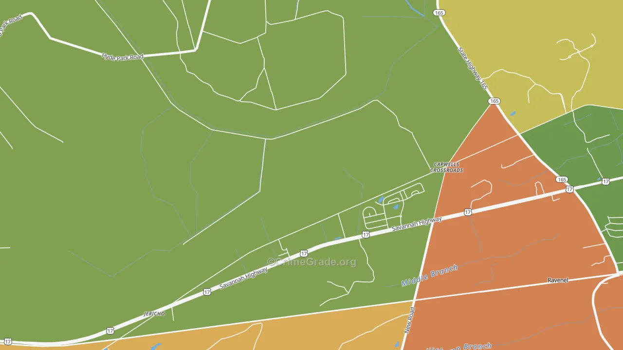 Jericho, SC Map of Robbery Rates