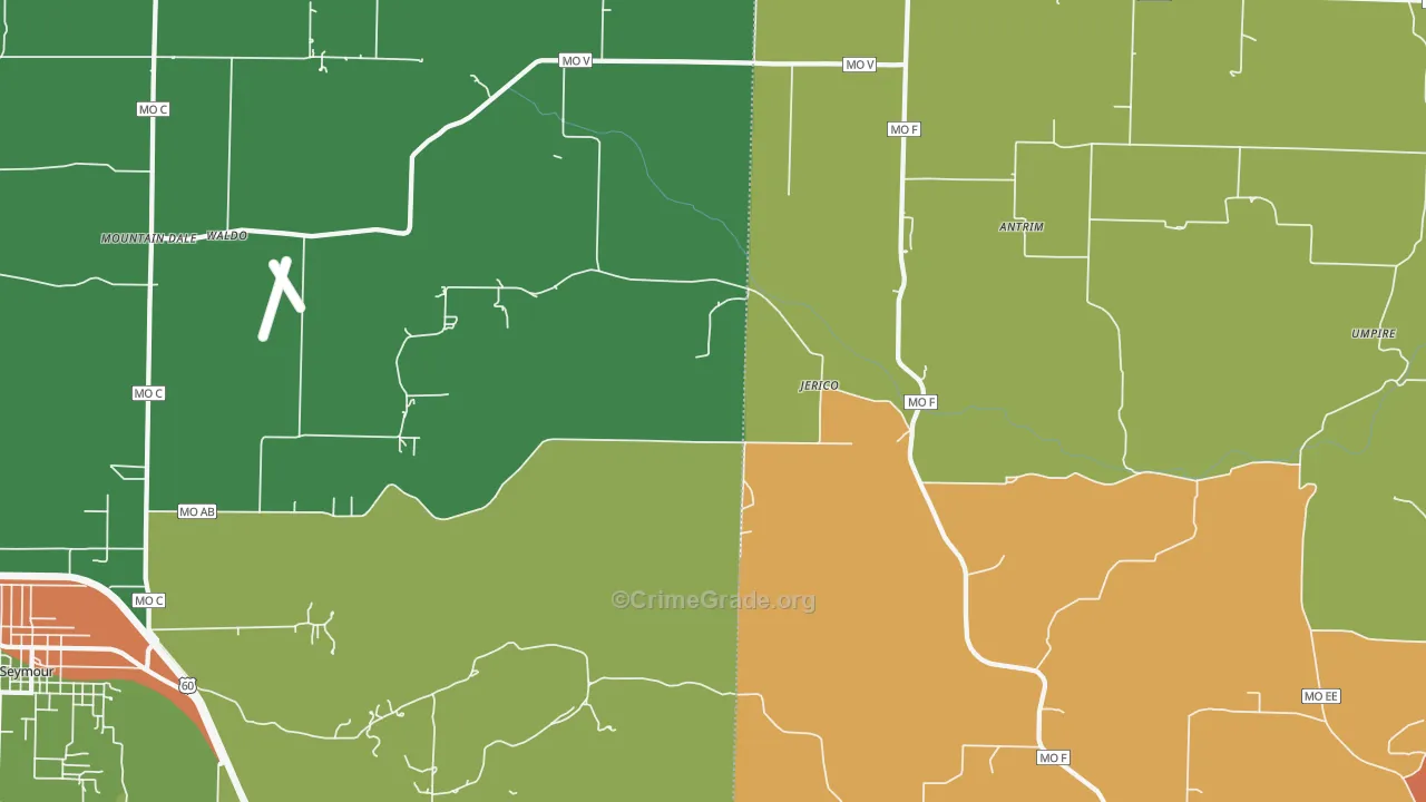 Jerico, MO Map of Robbery Rates