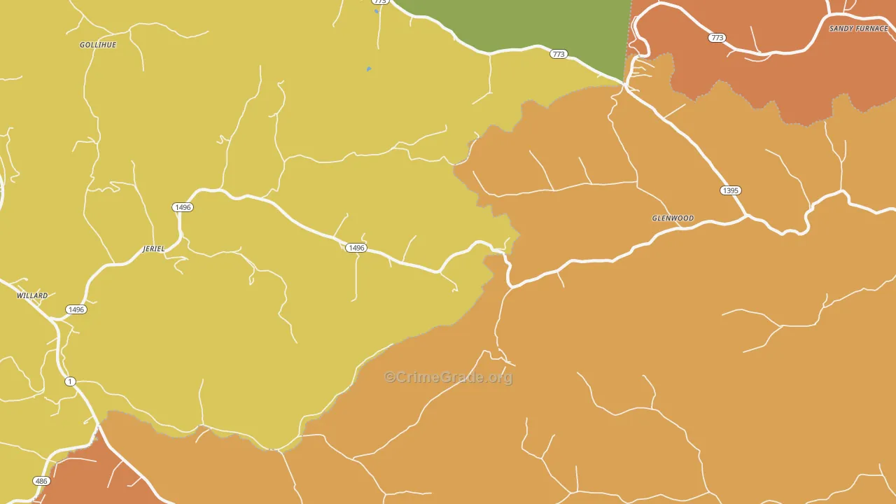 Jeriel, KY Map of Robbery Rates