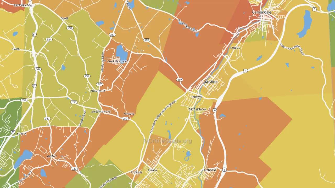 Jermyn, PA Map of Robbery Rates