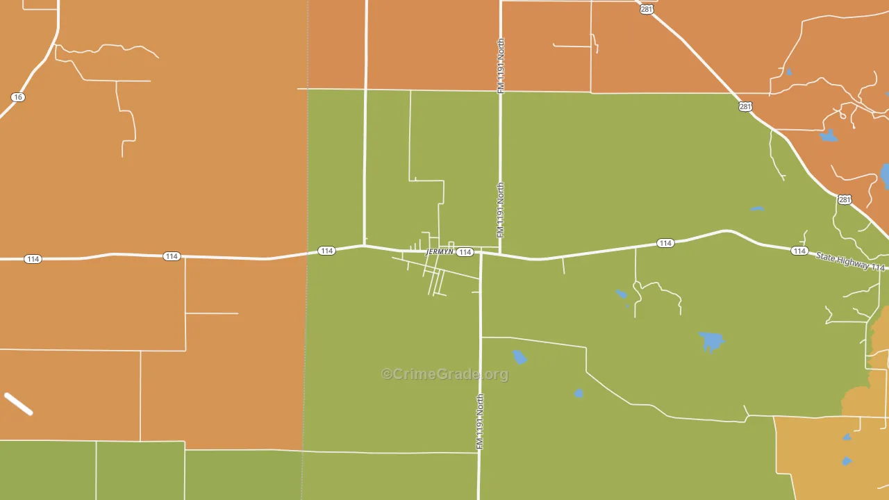 Jermyn, TX Map of Robbery Rates