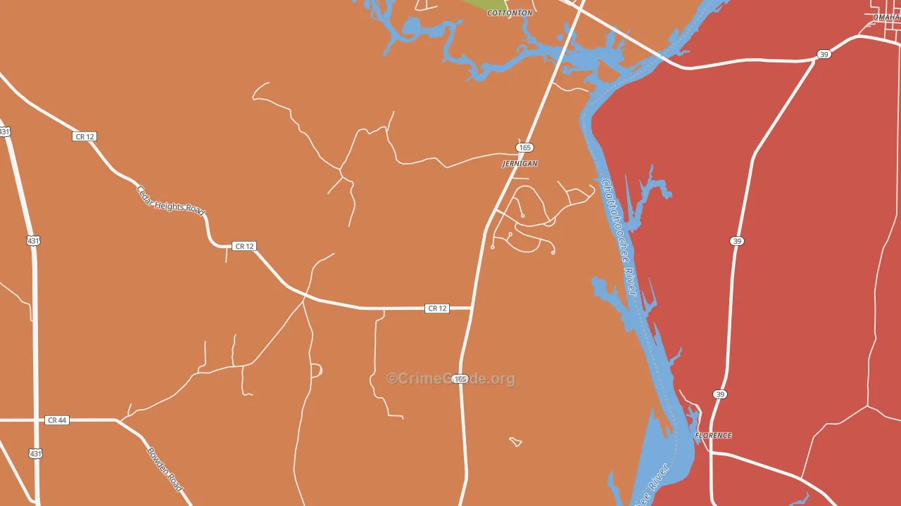 Jernigan, AL Map of Robbery Rates