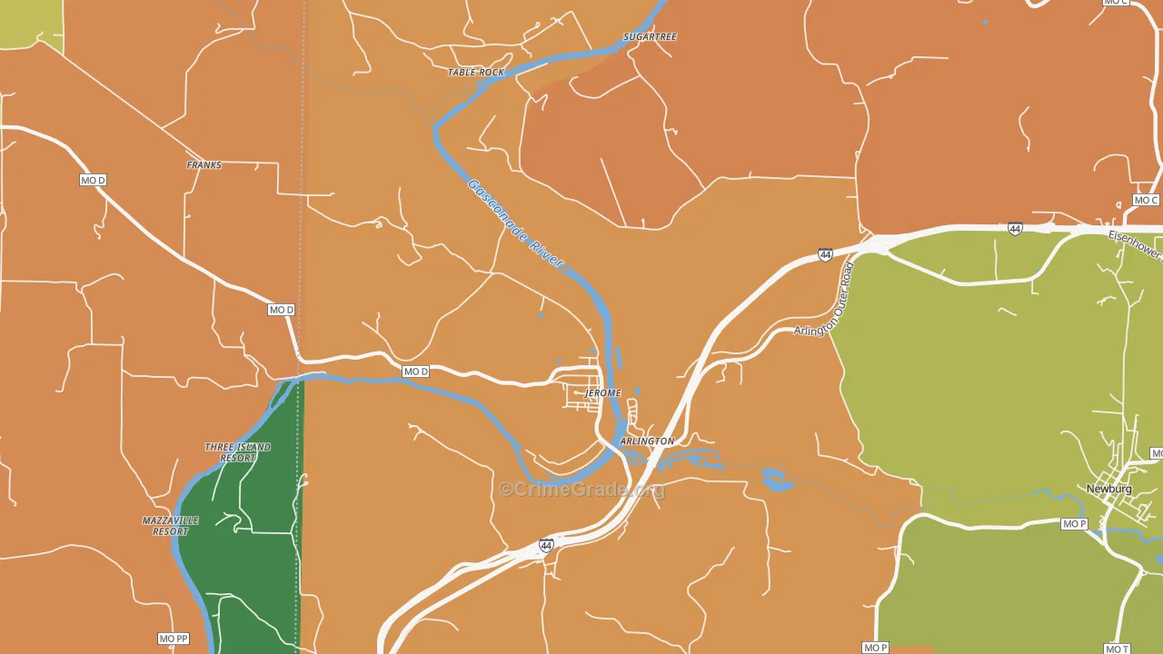 Jerome, MO Map of Robbery Rates