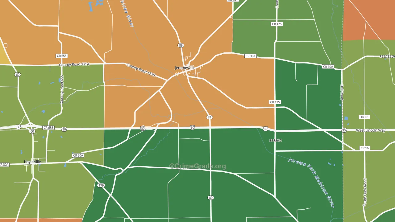 Jeromesville, OH Map of Robbery Rates