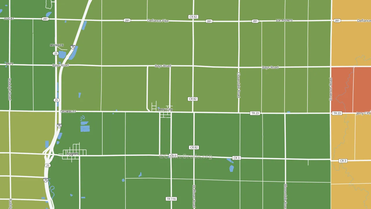 Jerry City, OH Map of Robbery Rates